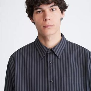 Calvin Klein CK Stripe Button-Down Easy Shirt in Black Beauty Stripes Charcoal